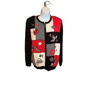 Vintage Colorblock Y2K NWT Embroidered Full Zip Alfred Dunner Sweater Sz S